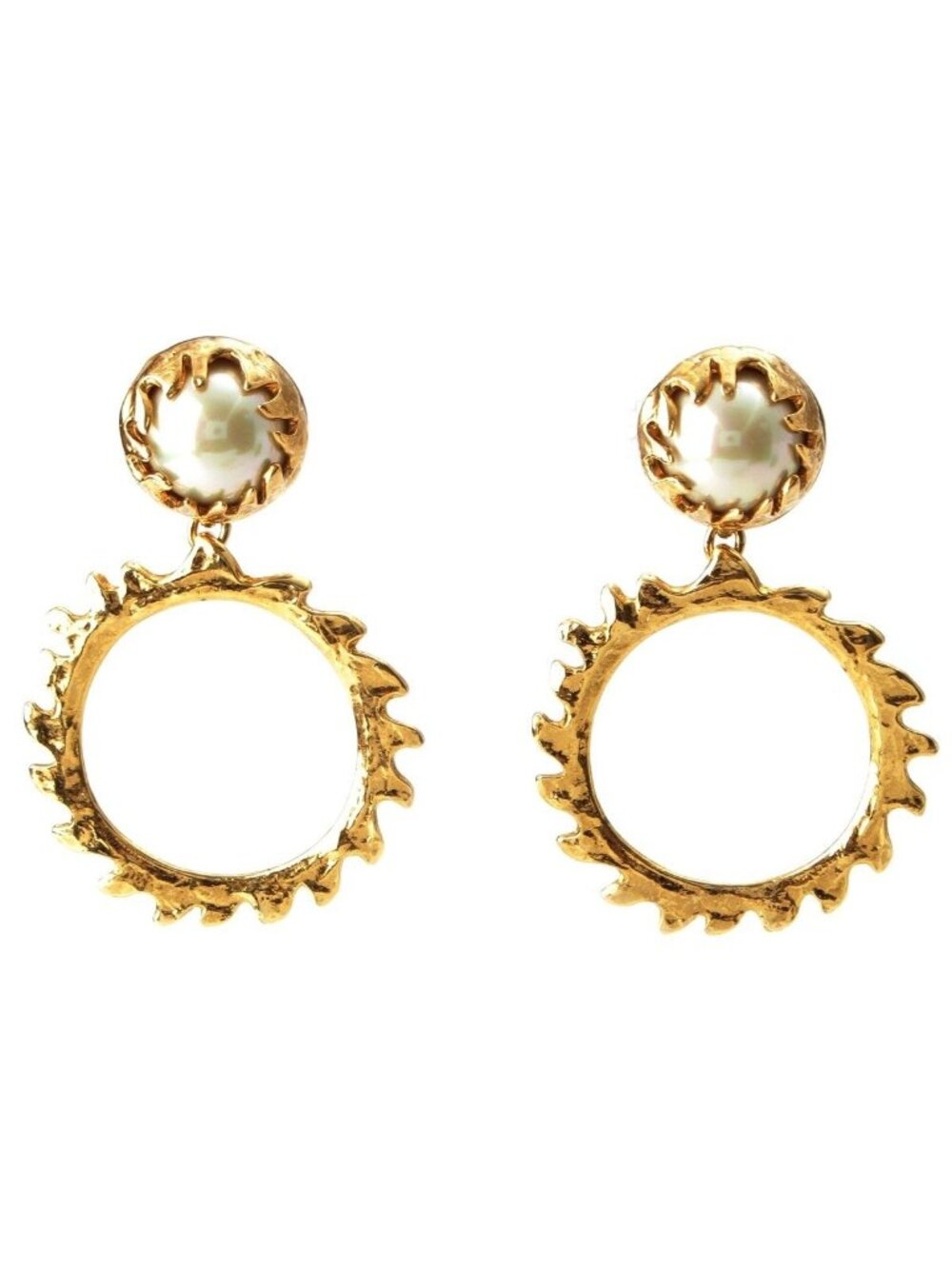 Saint Laurent Vintage Pearl Hoop Earrings Gold